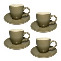 Jogo xicara cafe pires ceramica verde canequinha 8pç 280ml