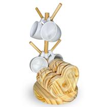 Jogo Xicara Café Porcelana E Pires Com Suporte Madeira