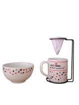 Jogo Xícara Caneca Café Cha Porcelana + Suporte Coador + tigela