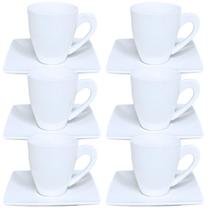 Jogo Xicara Capuccino Café Chá Leite Porcelana Branca 1 Linha com Pires Quadrado 150ml Jogo Xicara Capuccino Café Chá Leite Porcelana Branca 1 Linha com Pires Quadrado 150ml