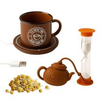 Jogo Xícara Com Aquecedor USB Infusor Chá Estilo Timer Prana