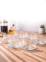 Jogo Xícara de Café Chá Caneca de Vidro Pires 12 Peças 210ml Jogo Xícara de Café Chá Caneca de Vidro Pires 12 Peças 210ml