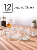 Jogo Xícara de Café Chá Caneca de Vidro Pires 12 Peças 210ml Jogo Xícara de Café Chá Caneca de Vidro Pires 12 Peças 210ml