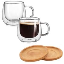 Jogo Xicara Vidro Duplo Caneca Parede Dupla 2un 80ml Com Pires