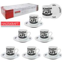 Jogo Xícaras Café 80 ml Com Pires Porcelana Branca 12 Peças - HausKraft