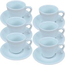 Jogo Xícaras Café 80ml Cabo Prático c/pires 12 pçs Porcelana