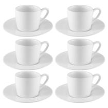 Jogo Xícaras Café Brancas com Pires 12 Peças Porcelana 80ml