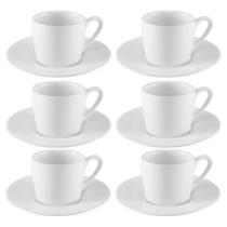 Jogo Xícaras Café Brancas Com Pires 12 Peças Porcelana 80Ml