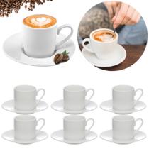 Jogo Xícaras Café Brancas Com Pires 12 Peças Porcelana 80ml