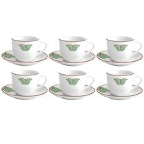Jogo Xicaras Café Com Pires 80Ml 6 Peças Borboleta Porcelana