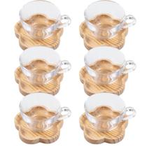 Jogo Xícaras Café Com Pires Madeira 12 Peças Vidro 230ml