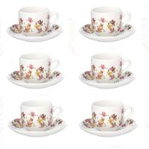 Jogo Xicaras cafe expresso De Porcelana 90 ml flores