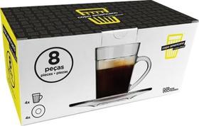 Jogo Xícaras Café Expresso + Pires Vidro 90ml - Kit 8 Peças - Nadir Figueiredo