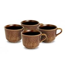Jogo Xícaras Chá/Café Porcelana Marrom 90ml C/4 Peças com Relevo Sofisticado Jogo Xícaras Chá/Café Porcelana Marrom 90ml C/4 Peças com Relevo Sofisticado