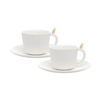 Jogo Xícaras Chá Em Cerâmica Com Pires 170Ml Colibri Dourado