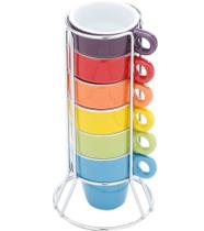 Jogo Xícaras De Café 6 Unidades 50ml Colorida + Suporte