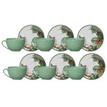 Jogo Xicaras de Café Com Pires 85ml Kit 6 Peças Cerâmica Paradiso Alleanza Tropical