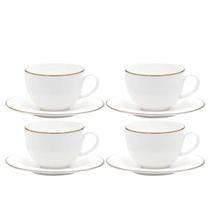 Jogo Xicaras De Café Com Pires 90ml Porcelana Kit 4 Peças Borda Dourada Luxo Legacy Gold
