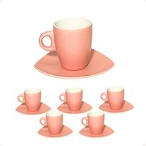 Jogo xicaras de cafe com pires ceramica 12 peças rose 120ml