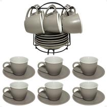 Jogo xicaras de cafe com pires e suporte 100 ml 13 pç cinza Jogo xicaras de cafe com pires e suporte 100 ml 13 pç cinza