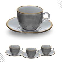 Jogo xícaras de café preta com borda fio de ouro 85 ml 8 pc - HAUSKRAFT