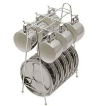 Jogo Xicaras De Café Wolff C/ Pires E Suporte Prata E Branco Jogo Xicaras De Café Wolff C/ Pires E Suporte Prata E Branco