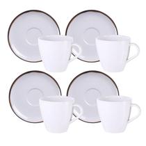 Jogo Xícaras De Chá Café Com Pires Kit 4 Peças 200ml Canyon Porcelana Bordas Decoradas Tramontina