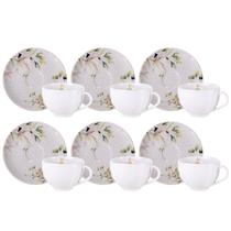 Jogo Xicaras de Chá Café Com Pires Kit 6pcs 250ml Magnolia Tramontina Porcelana