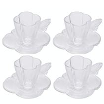 Jogo Xicaras de Chá Café Com Pires Vidro 4 Peças 180ml Borboleta Wolff