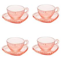 Jogo xícaras de chá em cristal Wolff Pearl Coração 180ml 4 peças rosa
