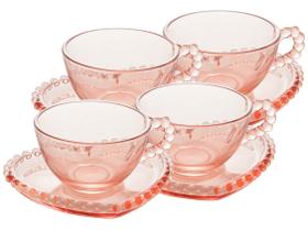 Jogo xícaras de chá em cristal Wolff Pearl Coração 180ml 4 peças rosa