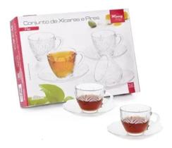 Jogo Xícaras De Chá Grande 200 Ml Vidro Pine Wincy 12 Peças