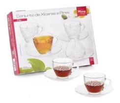 Jogo Xícaras De Chá Grande 200 Ml Vidro Pine Wincy 12 Peças