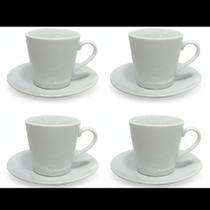 Jogo Xicaras de Porcelana 150ml Branca com 4 Xícaras com 4 Pires