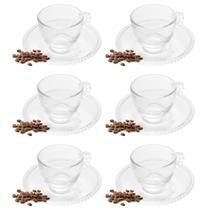 Jogo Xicaras Para Cafe 80ml Com Pires Em Vidro Cristal Com Bolinhas Na Borda Pearl
