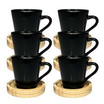 Jogo Xícaras Porcelana 120ml Preta Café Pires Madeira 12 Peças Jogo Xícaras Porcelana 120ml Preta Café Pires Madeira 12 Peças