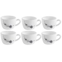 Jogo Xícaras Vidro Branca Florid Vine Chá Café 6 Peças 130ml