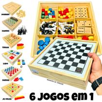 Jogos 6x1 Dama, Jogo Da Velha, Ludo, Trilha, Dominó e Xadrez 6 em 1 Jogos de Tabuleiro Jogo de Mesa Jogos 6x1 Dama, Jogo Da Velha, Ludo, Trilha, Dominó e Xadrez 6 em 1 Jogos de Tabuleiro Jogo de Mesa