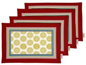 Jogos Americanos de Mesa Reversíveis com Estampa Asiática, Conjunto de 4, Algodão - Vargottam Jogos Americanos de Mesa Reversíveis com Estampa Asiática, Conjunto de 4, Algodão - Vargottam