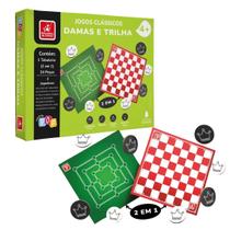 Jogos Clássicos de Tabuleiro 2 em 1 Dama e Trilha em Madeira Jogos Clássicos de Tabuleiro 2 em 1 Dama e Trilha em Madeira