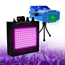 Jogos de Luzes Strobo 108 Leds Rgb + Mini Projetor Holográfico Laser Iluminação Festa Dj - WZ