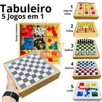 Jogos de mesa 5x1 Xadrez, Dama, Ludo, Trilha e jogo da velha - Toy Trade Oficial