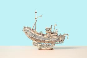 Jogos de quebra-cabeça de madeira 3D Barco e modelo de navio de pesca Brinquedos