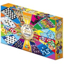 Jogos de Tabuleiro 12 jogos em 1 Damas, Trilha, Ludo, Resta 1, Conecta 4, Dominó, Batalha Naval