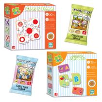Jogos Educativos Aprender Cores + Alfabeto em Madeira + 12 Cards Colorir Brinde