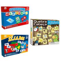 Jogos Infantis Educativos Aprender o Alfabeto + Silabas + Quebra Cabeça em Madeira - Pais e Filhos Jogos Infantis Educativos Aprender o Alfabeto + Silabas + Quebra Cabeça em Madeira - Pais e Filhos