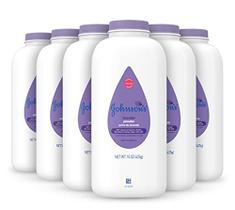 Johnson's Lavender Baby Powder com amido de milho naturalmente derivado para pele delicada, hipoalergênico e livre de parabenos, ftalatos, e corantes Baby Skin Care, 15 oz (Pack of 6)
