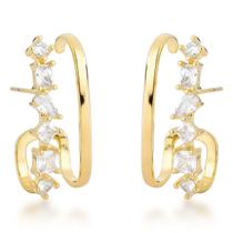 Joia com Pedras de Zircônia Cúbica em Sequência - Brincos Banhados Banhado a Ouro 18k Joia com Pedras de Zircônia Cúbica em Sequência - Brincos Banhados Banhado a Ouro 18k