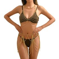 Joias com corrente corporal, ouro luxuoso para festas noturnas femininas Joias com corrente corporal, ouro luxuoso para festas noturnas femininas
