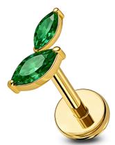 Joias Helix Piercing OUFER Leaf Titanium 18G com Emerald CZ